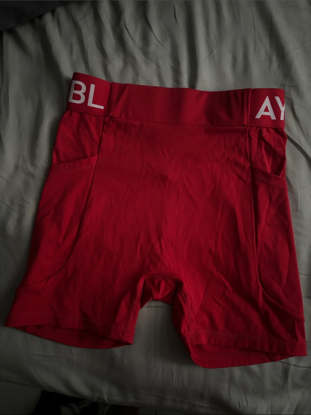 AYBL Red Women's Bike Shorts with Logo Waistband